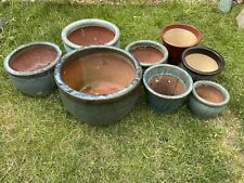 Ceramic Garden Plant Pots Large & Small Green Glaze 8 Tubs for sale  WINCANTON