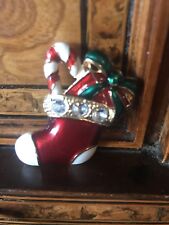 Christmas stocking brooch usato  Brescia