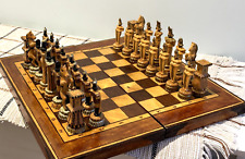 handmade Chess wood carving large wooden figures of knights backgammon board for sale  Shipping to South Africa