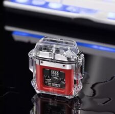 Isqueiro elétrico USB recarregável à prova de vento arco duplo plasma vermelho transparente, usado comprar usado  Enviando para Brazil