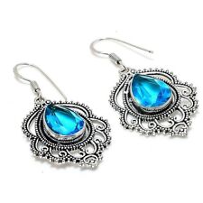 Used, Swiss Blue Topaz Gemstone 925 Sterling Silver Jewelry Earring 1.85 " I538 for sale  Shipping to South Africa