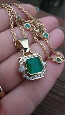 14K Yellow Gold Finish 18" Chain 2.70Ct Asscher Cut Emerald Diamond Halo Pendant, used for sale  Shipping to South Africa