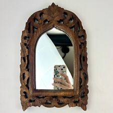 Espejo colgante de pared con marco adornado de madera tallada a mano de arte popular de la India 8x12 arte segunda mano  Embacar hacia Argentina