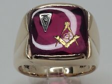 Used, Mens 10k Solid Yellow Gold Ruby Masonic Square & Compass Heavy Ring Size 9.25 for sale  Jacksonville