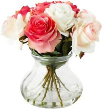 Arreglo floral rosa artificial con decoración de mesa jarrón transparente rosa blanco rojo segunda mano  Embacar hacia Mexico