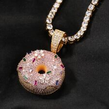 Usado, Pingente de donuts hip hop de diamante simulado de pera 4 quilates ouro 14K dois tons sobre prata comprar usado  Enviando para Brazil