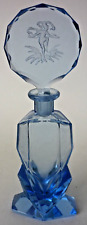 Frasco de perfume Art Deco boêmio checo azul vidro aroma com rolha Intaglio comprar usado  Enviando para Brazil