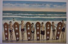 Cartão postal vintage divertido Riding Waves pranchas de surf New Jersey linho não publicado comprar usado  Enviando para Brazil