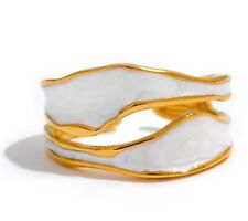 Usado, Anel de luxo sólido ajustável esmalte branco antigo folheado a ouro amarelo 18k comprar usado  Enviando para Brazil