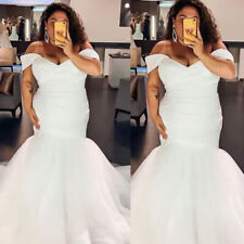 Plus Size Mermaid Wedding Dress Off The Shoulder V Neck Sweep Train Bridal Gown for sale  Shipping to South Africa
