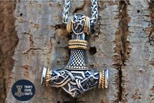 Viking Thor Hammer Mjolnir Two Tone Urnes Style Pendant Necklace Norse Gift for sale  Shipping to South Africa