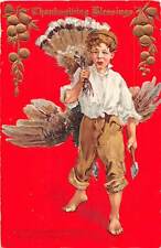 1911 Día de Acción de Gracias PC-Niño silbando con hacha llevando pavo sobre su hombro segunda mano  Embacar hacia Argentina