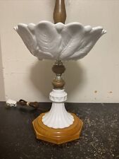 Lámpara de mesa de madera y vidrio de leche vintage de 28"" con jarrón de tazón para decoración segunda mano  Embacar hacia Argentina