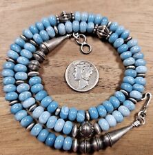 Sterling NAVAJO PEARL Dominican Larimar Bench Beads Necklace VTG Silver 19", used for sale  Shipping to South Africa