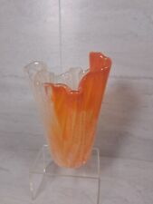  Vaso de vidro, borda de babado, laranja e branco, 8" de altura, flores exclusivas  comprar usado  Enviando para Brazil