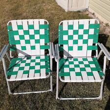 2 sillas de césped plegables de aluminio palmeadas vintage escopeta doble reposabrazos blancas verdes segunda mano  Embacar hacia Argentina