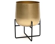 Used, Gold Plant Pot With Plant Stand, Metal Indoor Planter Large Flower Pot for sale  LONDON