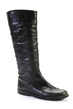Botas femininas designer biqueira redonda couro maciço altura do joelho preto tamanho 7 comprar usado  Enviando para Brazil