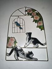 Used, Cat Bird Cage Arched Framed Colorful Capiz Shell Sun Catcher Window Vintage for sale  Shipping to South Africa