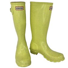 Hunter Original Giant Yellow Glitter Tall Wellington Rain Boots Big Kids Size 4 for sale  Shipping to South Africa