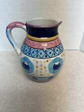 Ceramic Hand Painted 8.5" Tall Round Pitcher Jug Vase Like Bella Casa's Style for sale  Shipping to South Africa