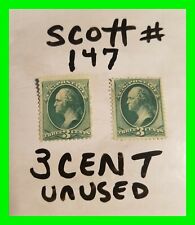 2x Estampilla de Estados Unidos Scott # 147 1870 3 centavos verde Washington 1x con goma 1x sin goma segunda mano  Embacar hacia Argentina