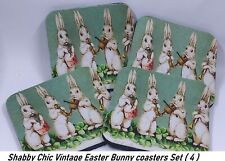 Used, Shabby Chic Vintage Easter Bunny Bunnies Rabbits Holiday Coaster Set of 4  for sale  Shipping to United Kingdom