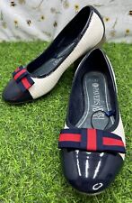 Pavers Ballet Pump Shoes UK 4 Leather Insoles Navy Cream Red Bows Cute VGC for sale  Shipping to South Africa