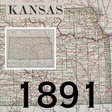 Mapa de Kansas 1891 antiguo a todo color ferrocarriles ríos montañas río Missouri  segunda mano  Embacar hacia Mexico