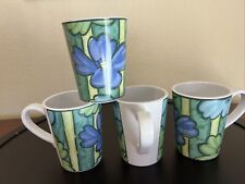 4 Sakura Evolution Melamine Cups Mugs Blue Green Floral Foliage Set of 4, used for sale  Shipping to South Africa