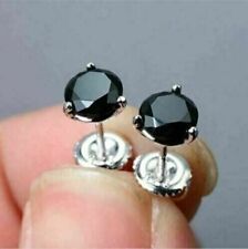 2Ct Lab Created Black Diamond Screw Back Stud Earrings 14K White Gold Plated for sale  Shipping to South Africa