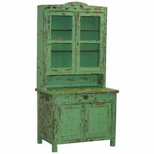 HAND PAINTED VICTORIAN DISTRESSED GREEN DRESSER BOOKCASE OR KITCHEN CUPBOARD for sale  Shipping to South Africa