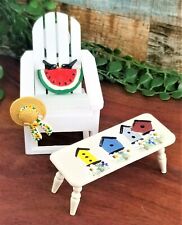 Used, VTG Dollhouse Outdoor Patio Adirondack White Lounge Chair Table Set Fairy Garden for sale  Shipping to South Africa