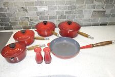 LE CREUSET  Cast Iron 4 Saucepan Set. RED . COUSSANCE  Frying Pan . Used LECREUT for sale  Shipping to South Africa