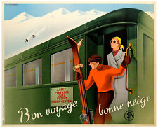 Póster original de ferrocarril, Fix Masseau, buena nieve, viajes, esquí, montaña, 1938 segunda mano  Embacar hacia Mexico