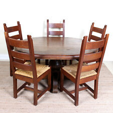 Antique Oak Dining Table And 5 Chairs Country Arts Crafts Rustic Rush Country, used for sale  Shipping to South Africa