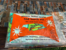 Vintage MCM 1964 picnic table cover bench pads Avocado Green Blue Floral for sale  Shipping to South Africa