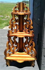 Antique Wall Corner Shelf Curly Maple and Walnut Wood Two Tones Scroll Cuts 1930, used for sale  Sugarcreek