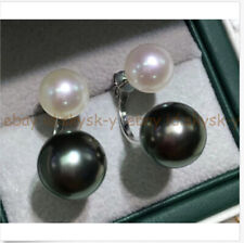 Pendientes de perla colgantes de plata dobles reales naturales blancos negros de moda segunda mano  Embacar hacia Mexico