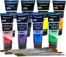 8 Tubes Acrylic Paint 120ml + 4 Artists Brushes Set Assorted Colours Arts Crafts for sale  Shipping to South Africa