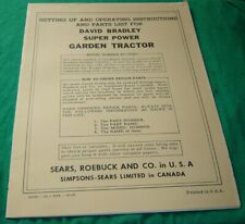 DAVID BRADLEY Super Power Garden Tractor 1954 MANUAL (Reprint) Sears Roebuck for sale  White Pigeon