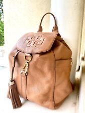 Tory Burch Thea Pebbled Leather Backpack Fold Flap Handbag Camel Brown-$525, used for sale  Kernersville