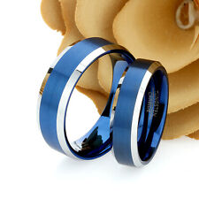 Juego de bandas de boda de tungsteno, 8 mm, 6 mm, anillo biselado azul, juego de anillos de tungsteno azul segunda mano  Embacar hacia Argentina