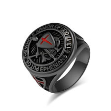 Men's Stainless Steel Ring Punk Domineering Knight Shield Temple Protection Ring, used for sale  Shipping to South Africa