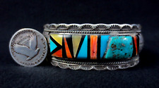 Vintage Zuni Bracelet - Sterling Silver, Turquoise, Spondylus, Jet & Shell - 2oz for sale  Shipping to South Africa
