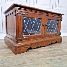 Vintage Wood Bros Oak Old Charm Leaded Glass TV Media Unit Cupboard Cabinet, used for sale  Shipping to South Africa