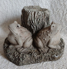 Vintage Cement Concrete Frogs Tree Stump Candle Holder Weathered Garden, used for sale  Shipping to South Africa