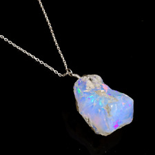 Raw Ethiopian Opal 925 Sterling Silver Necklace Pendant Chain, used for sale  Shipping to South Africa