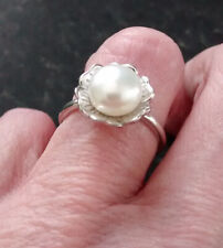Used, Freshwater Pearl Floral Sterling Silver Ring - Size M for sale  CAMBRIDGE