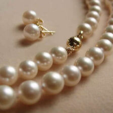 8MM White Genuine Shell Pearl Necklace + Earring 18" for sale  Shipping to South Africa